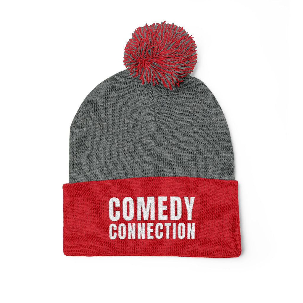 Comedy Connection Pom-Pom Beanie – Embroidered Knit Cap
