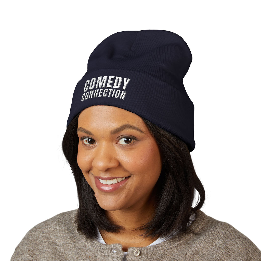 Comedy Connection Embroidered Cuffed Beanie — Warm Knit Hat for Comedians & Fans