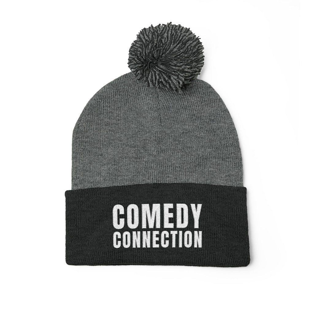 Comedy Connection Pom-Pom Beanie – Embroidered Knit Cap