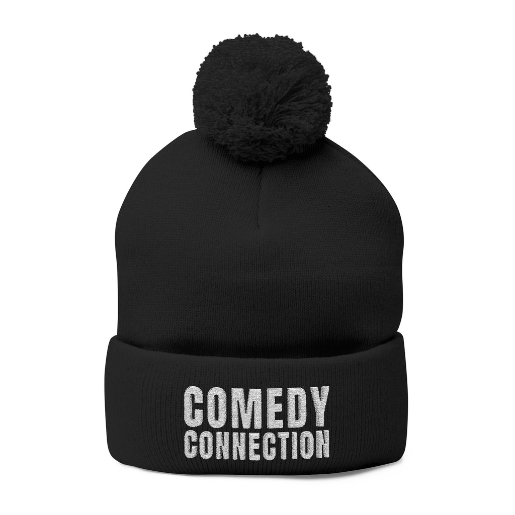 Comedy Connection Pom-Pom Beanie – Embroidered Knit Cap