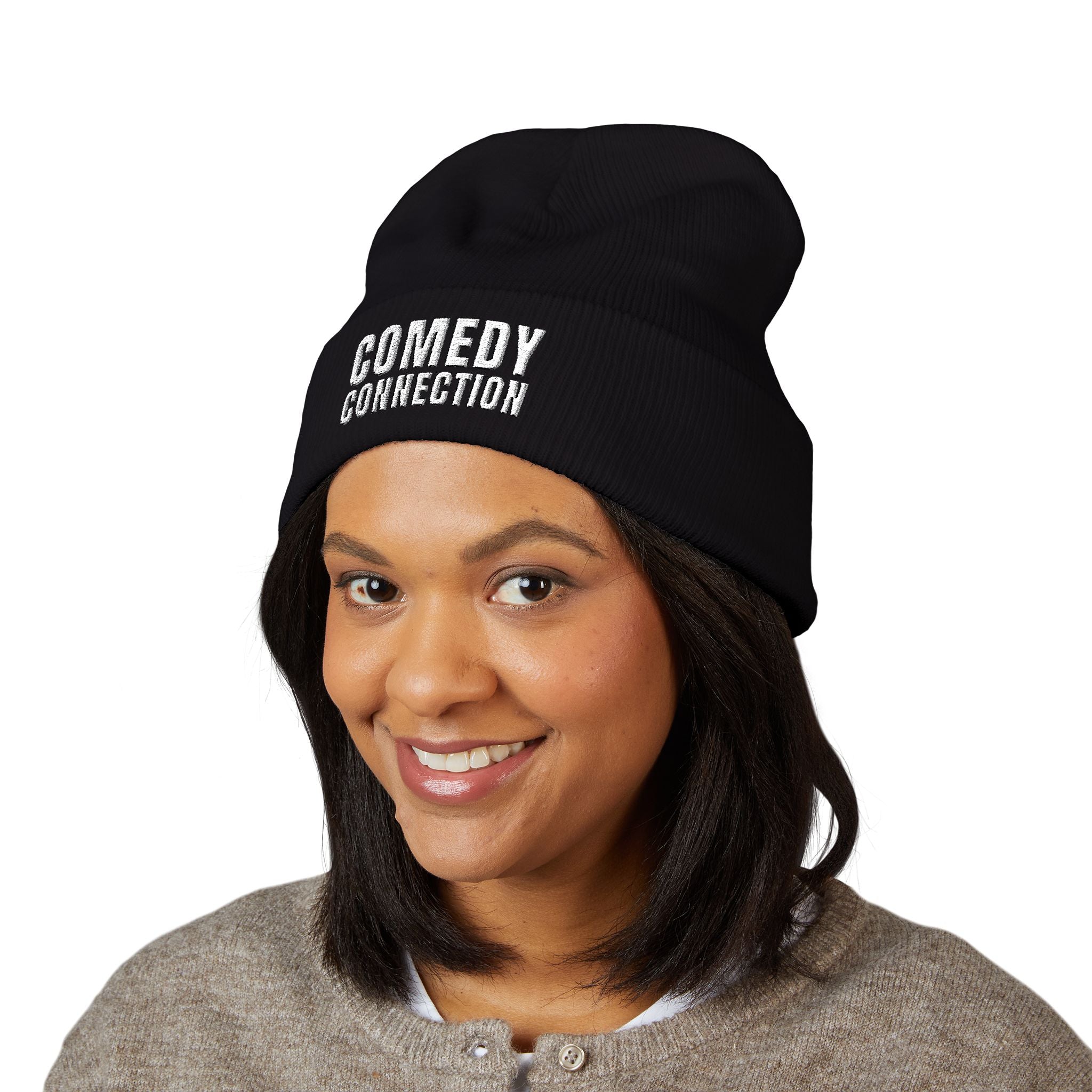 Comedy Connection Embroidered Cuffed Beanie — Warm Knit Hat for Comedians & Fans